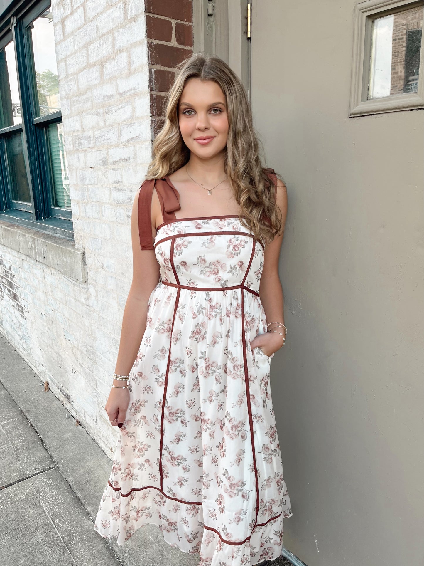 Melody Floral Midi Dress | Cream/Burgundy