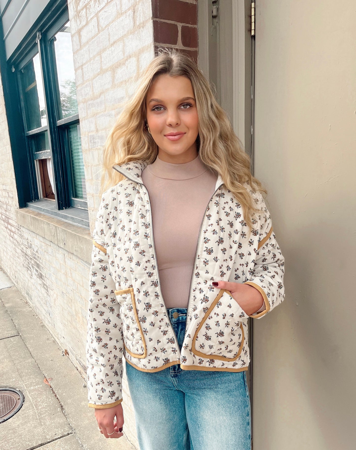 Pretty In Florals Bomber Jacket | Cream/Golden