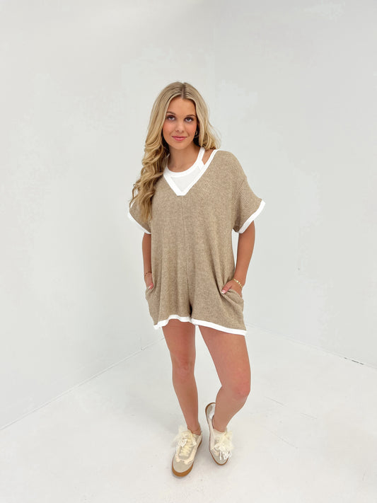 Neutral Essence Knit Romper | Taupe