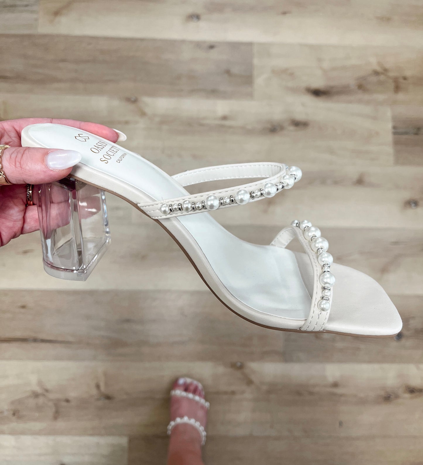 Mae Strappy Pearl Heel | Beige