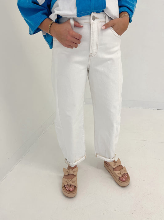 High Rise Barrel Jeans | Cream