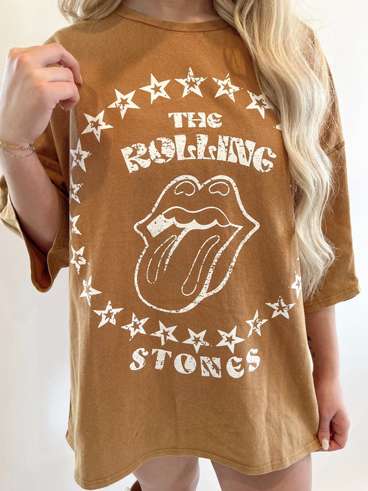 Rolling Stones Oversized Graphic Tee | Tan