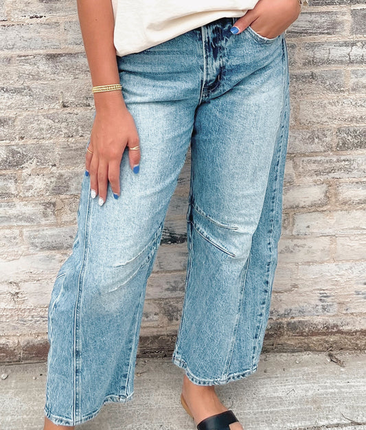 High Rise Barrel Leg Jeans