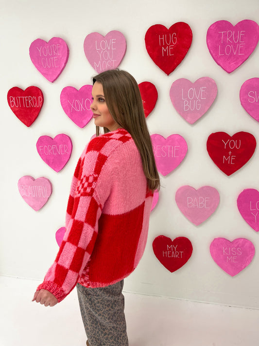 Pretty In Love Checker Cardigan | Red/Pink