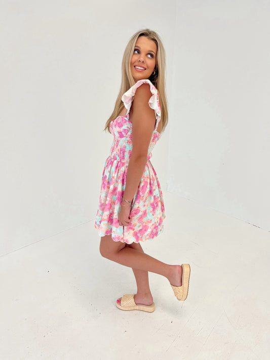 Petal Kiss Floral Mini Dress | Pink