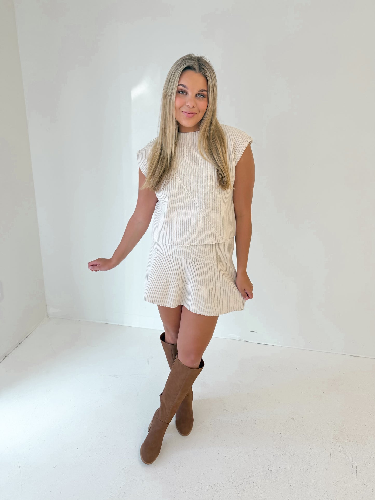 Knit & Chic Mini Skirt | Ecru