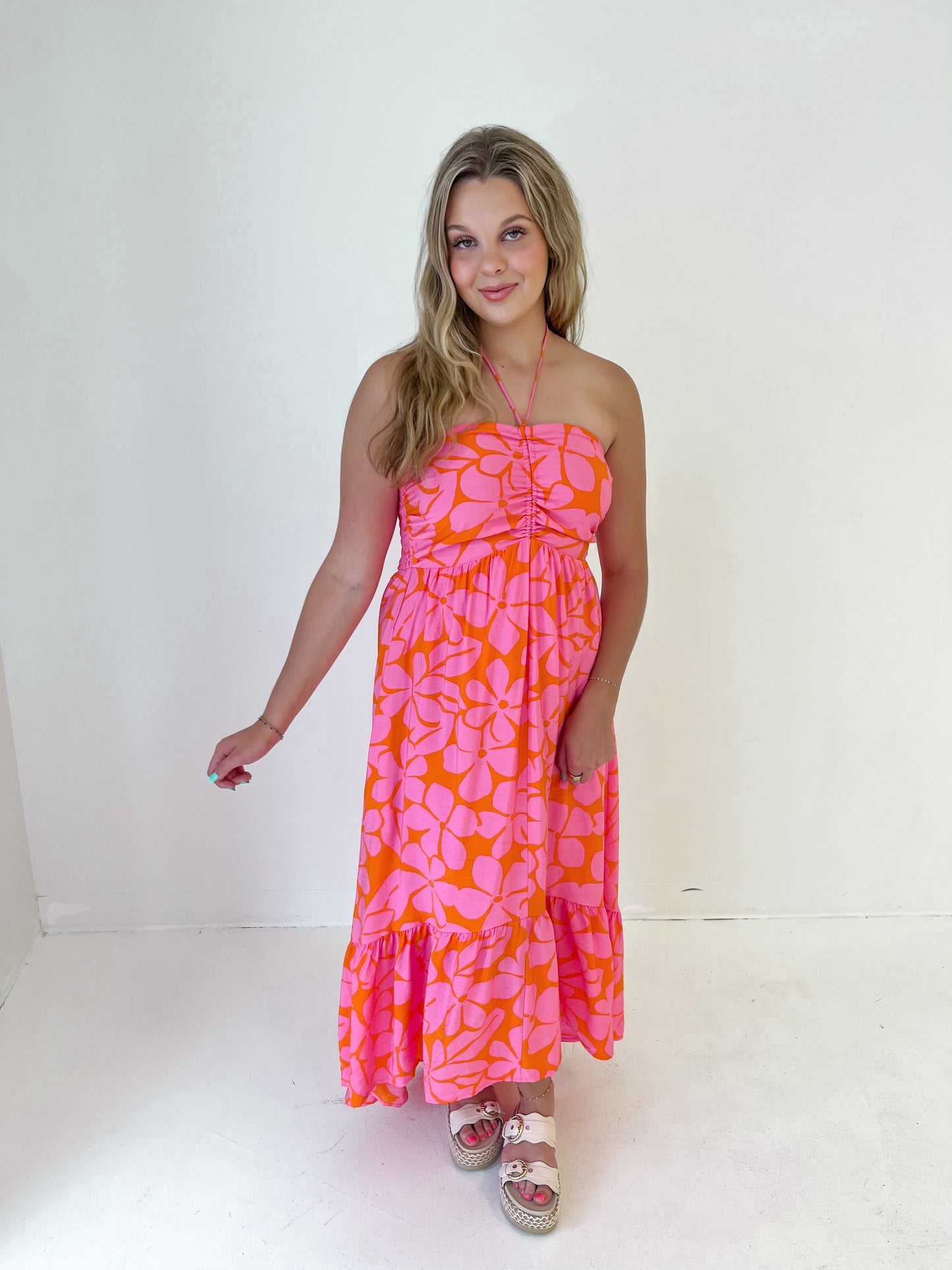 Sunset Crush Midi Dress | Pink/Orange