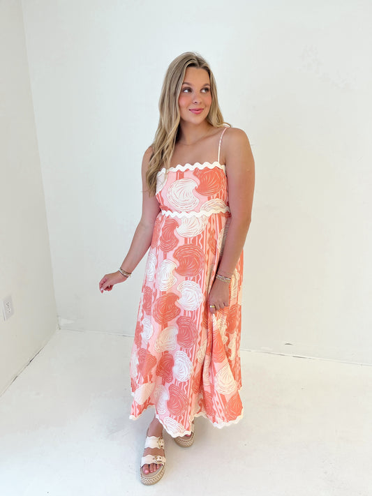 She Sells Seashells Midi Dress | Coral