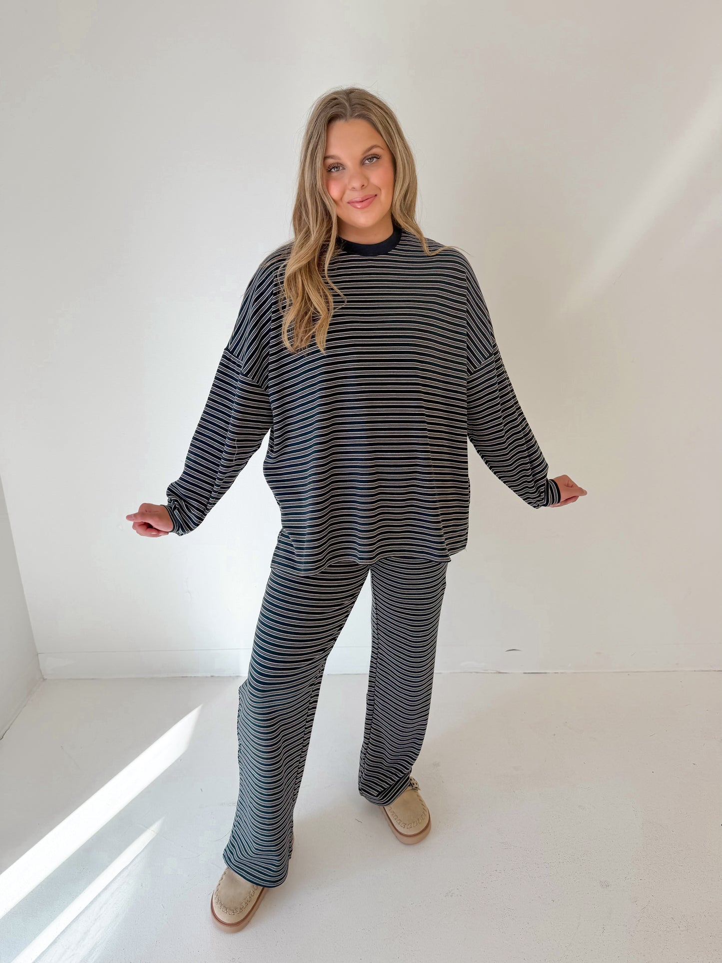 Striped Muse Knit Bottoms | Navy