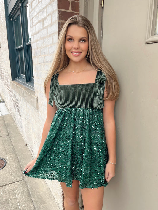 Bring The Sparkle Mini Dress | Green