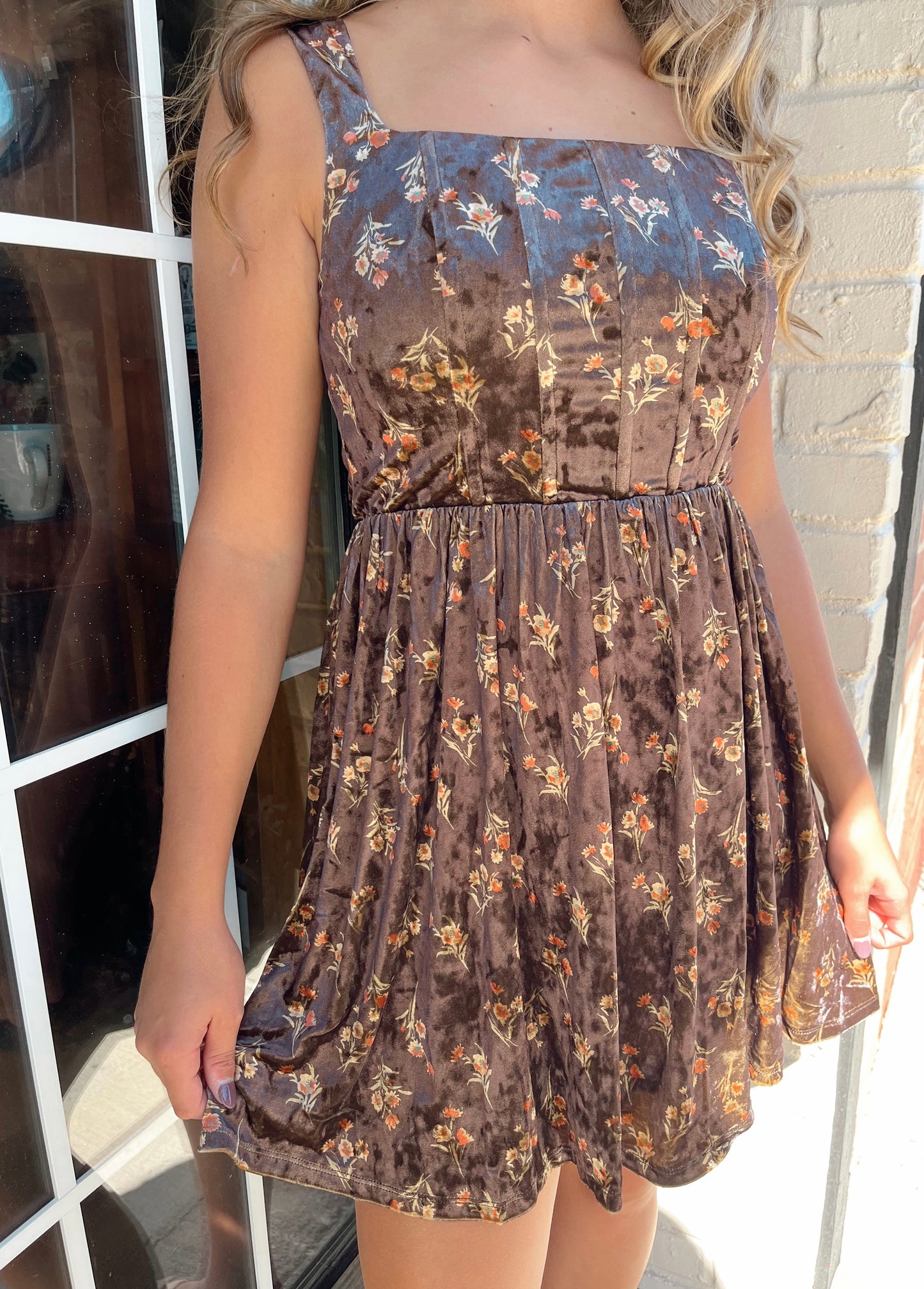 Fields Of Gold Floral Mini Dress | Brown