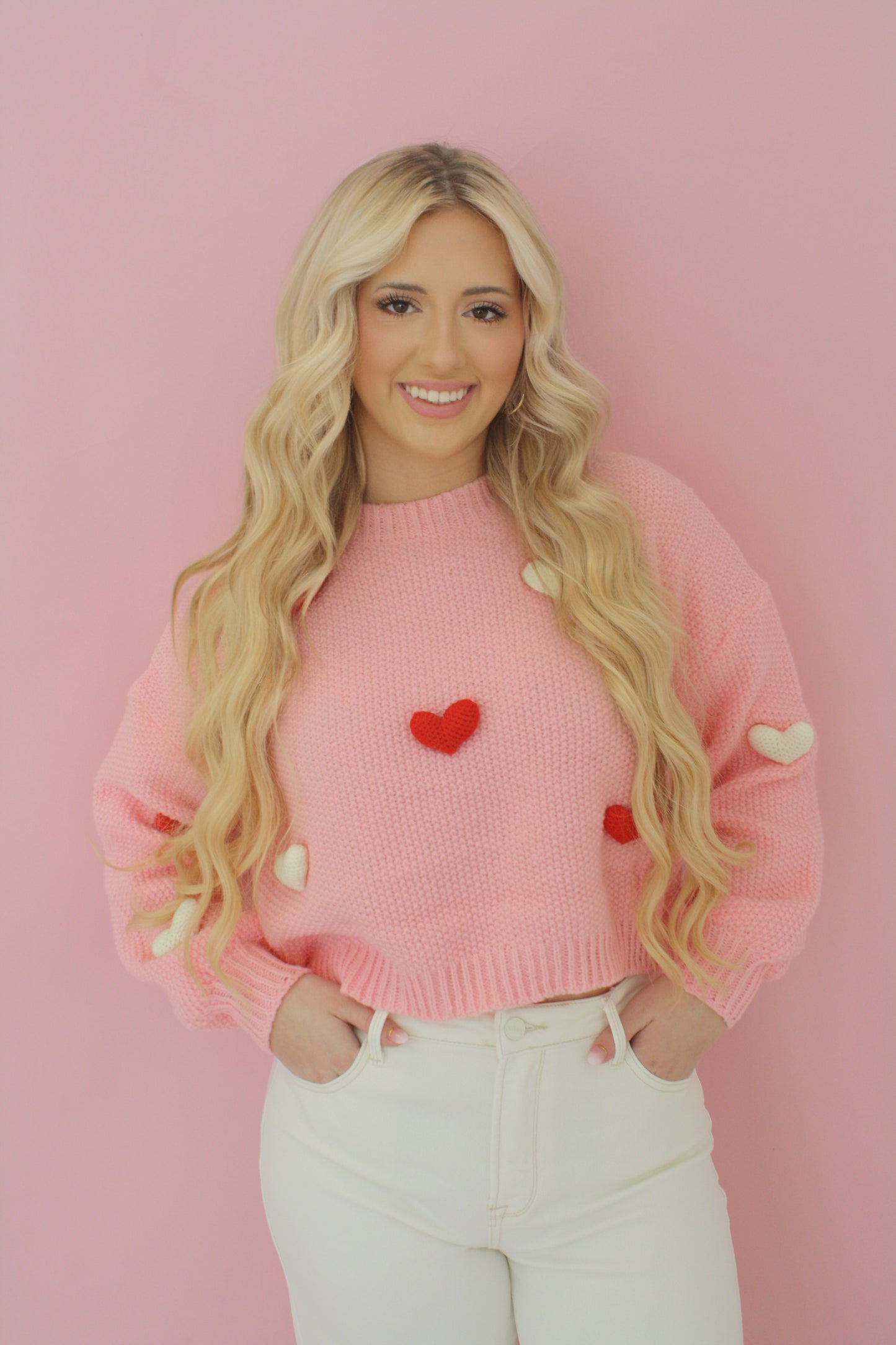 I Heart You Crochet Sweater | Pink