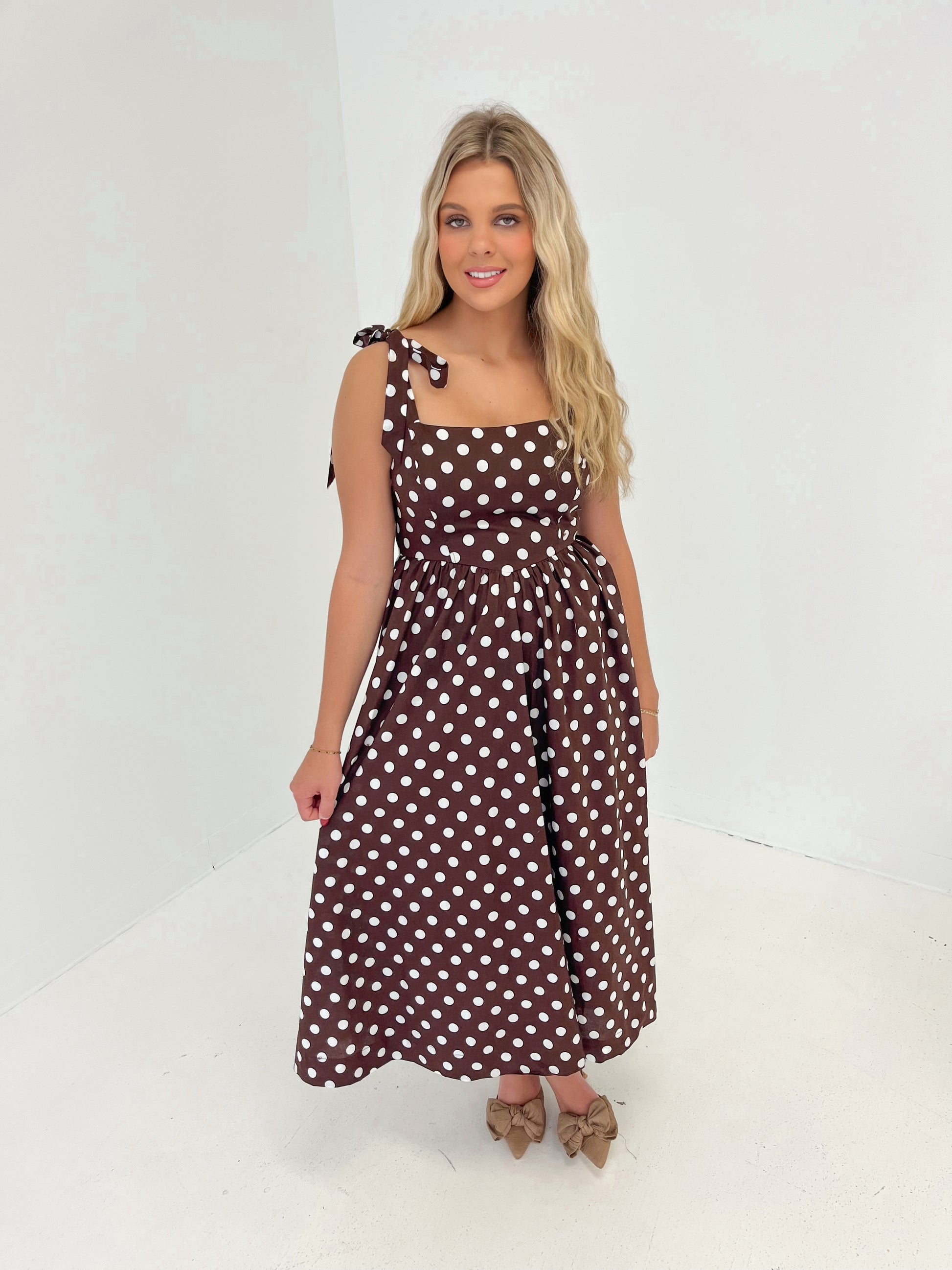 Dots & Dreams Midi Dress | Brown The Boutique by Brooklyn Paige Dots & Dreams Midi Dress | Brown The Boutique by Brooklyn Paige