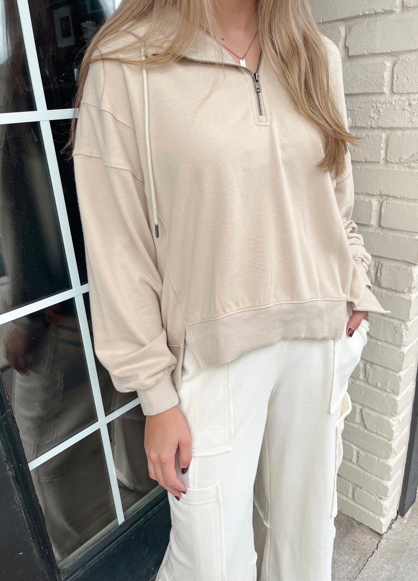 Stay Casual Half Zip Pullover | Vanilla