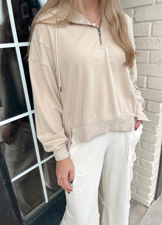 Stay Casual Half Zip Pullover | Vanilla