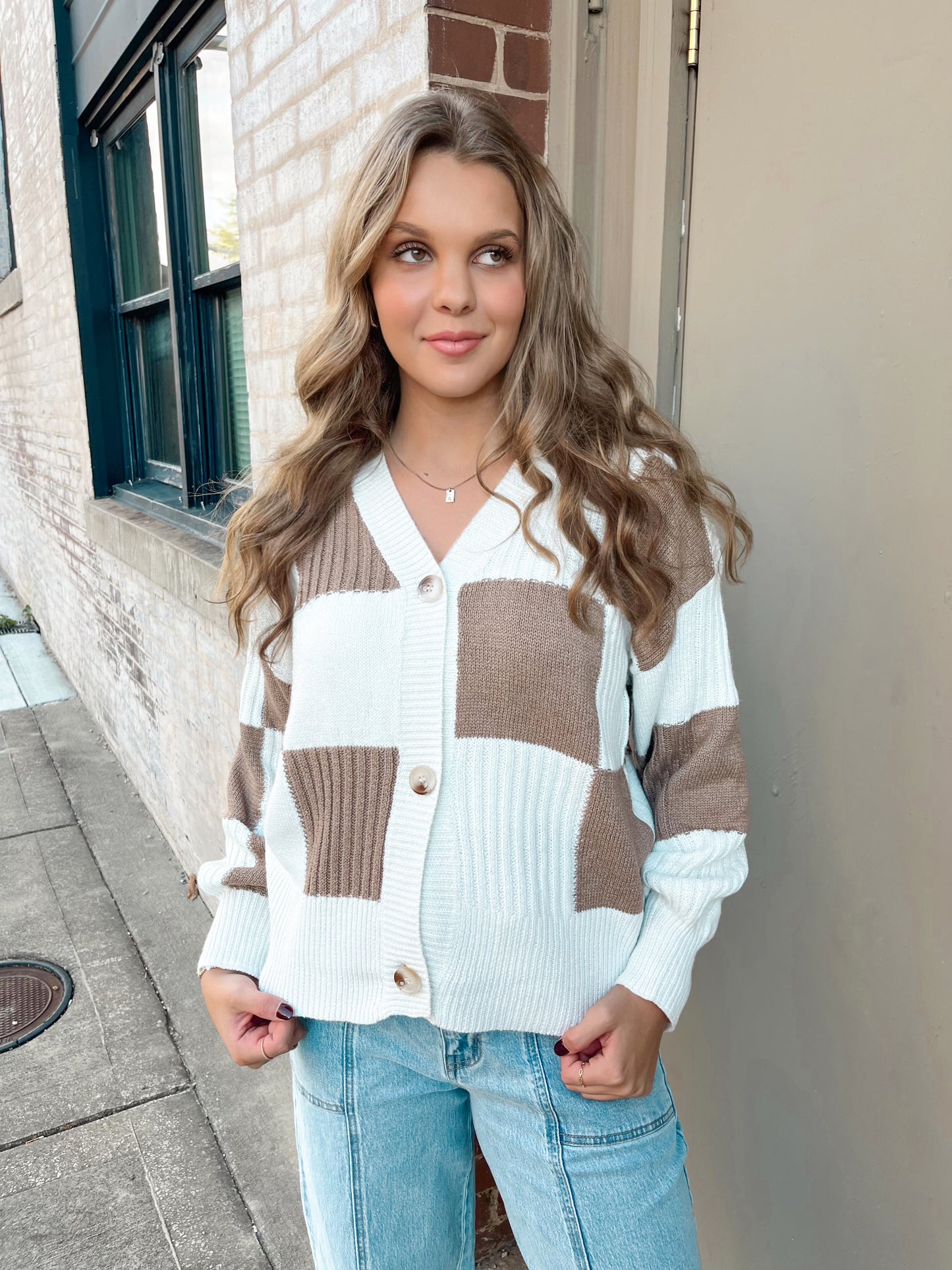 Check You Out Sweater Cardigan | Coffee/Ivory