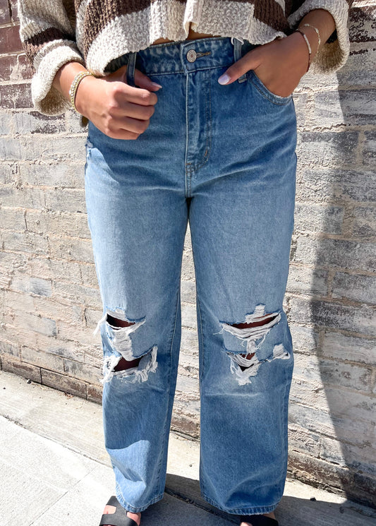 Toll-Free Distressed Wide Leg Jeans