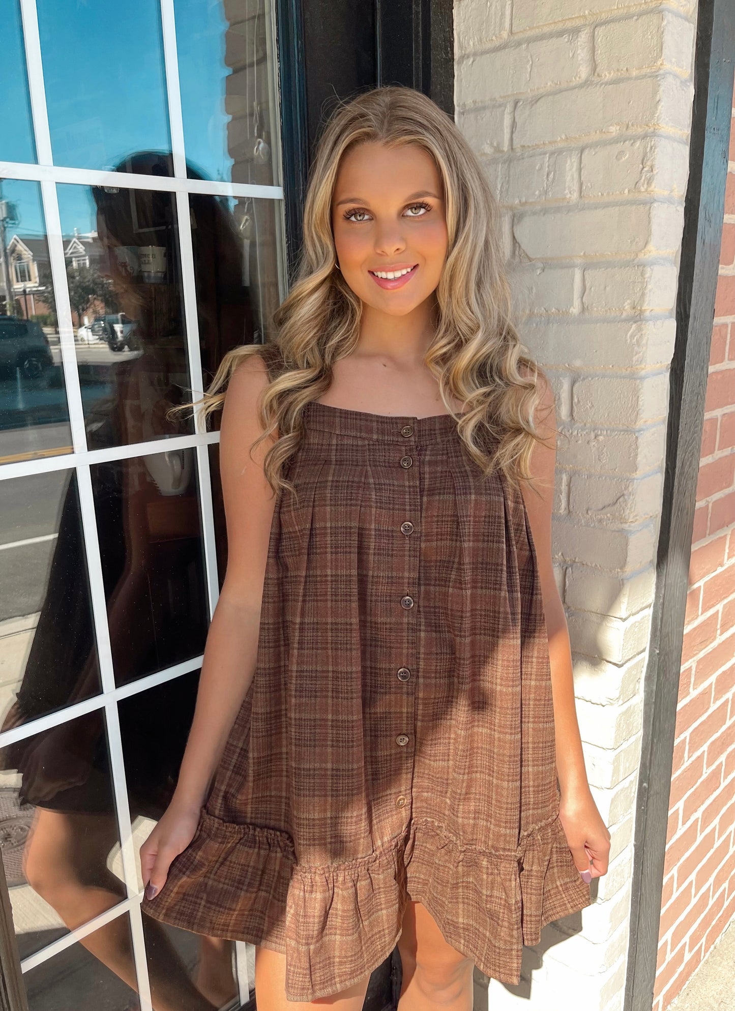 Fall Breeze Plaid Mini Dress | Brown