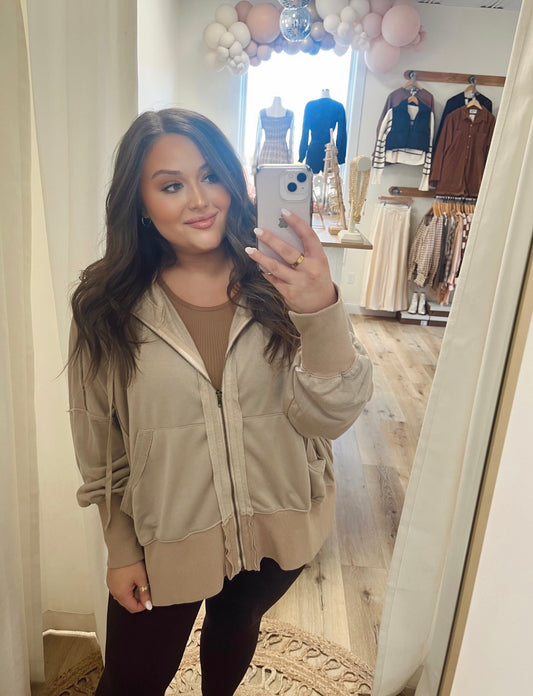 French Terry Oversized Jacket | Taupe