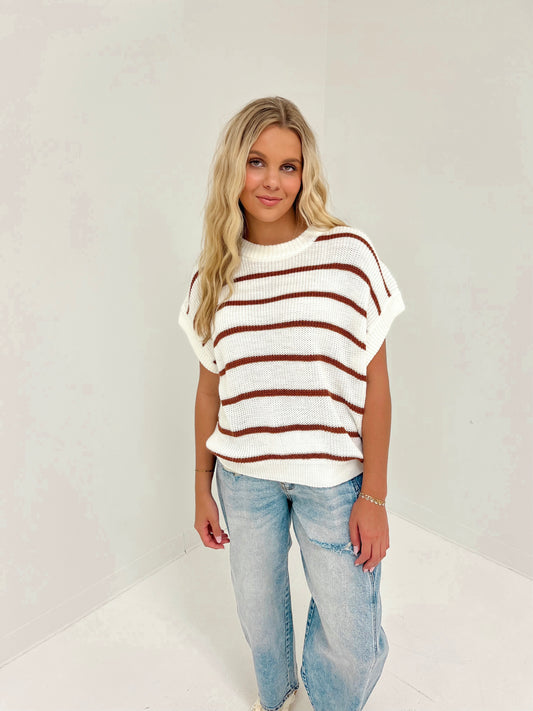 Knit In Line Striped Top | Caramel