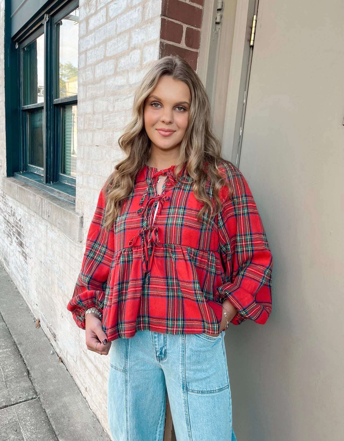 Wrapped Up Plaid Blouse | Red Multi