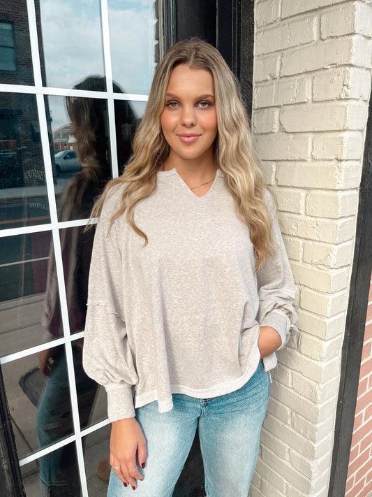 Caffeine Run Terry Pullover | Heathered Oatmeal