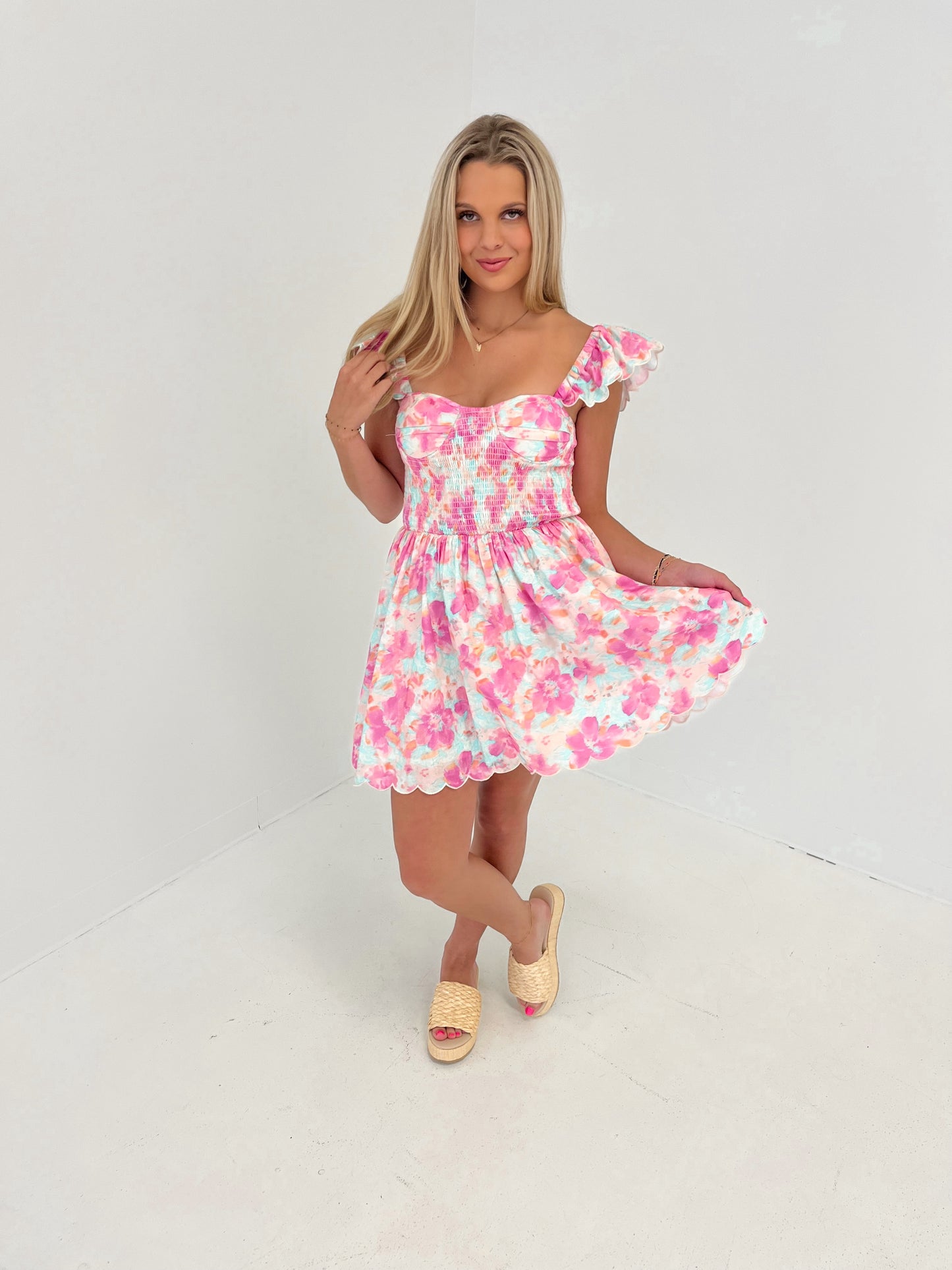 Petal Kiss Floral Mini Dress | Pink
