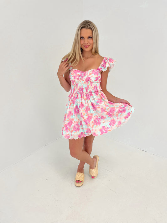 Petal Kiss Floral Mini Dress | Pink