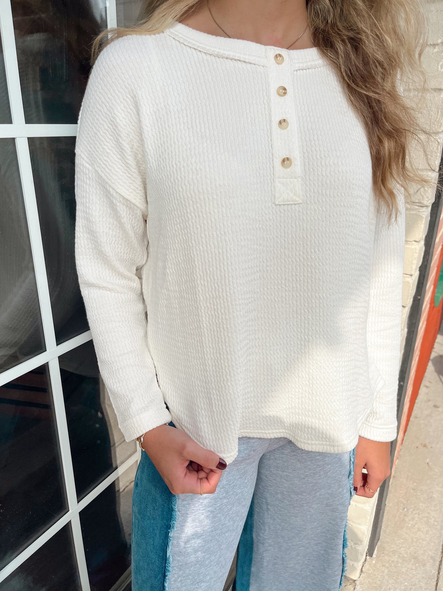 Stay Cozy Waffle Knit Top | Cream