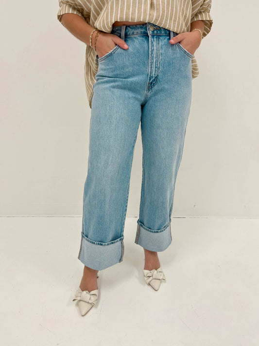 High Rise Cuffed Straight Jeans