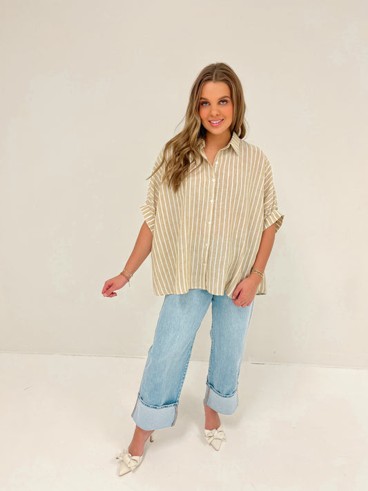 Clean Cut Striped Button Down Top | Tan