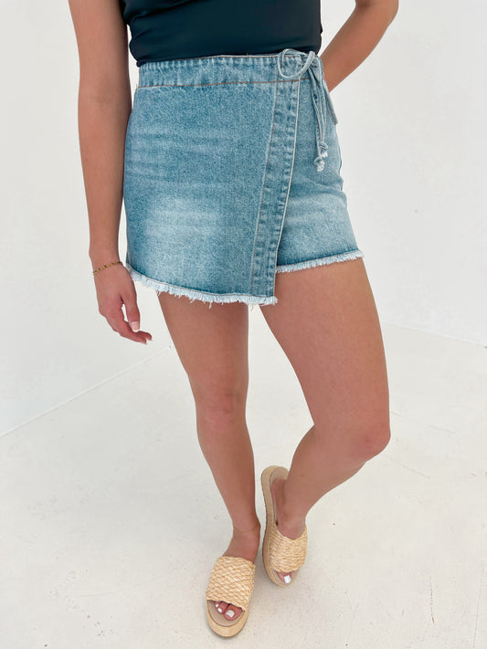 Brandy Side Tie Jean Skort