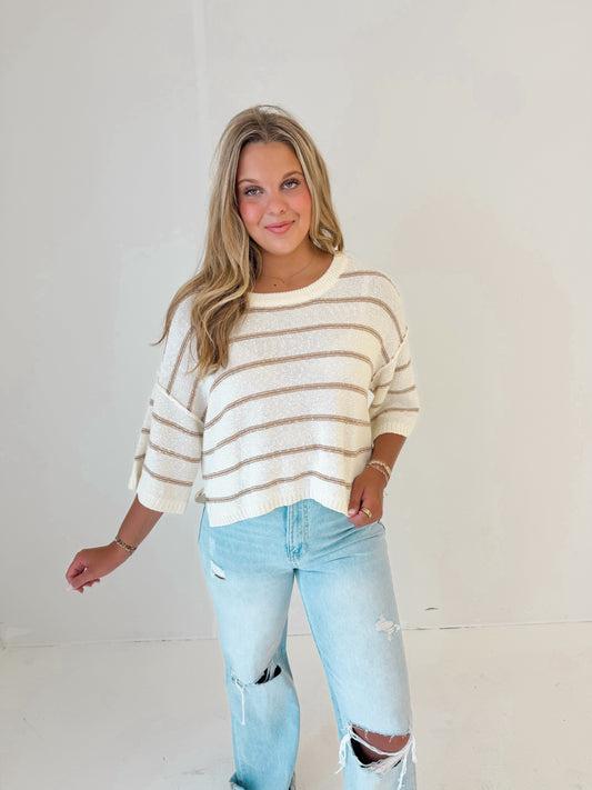 All In The Lines Top | Cream/Camel