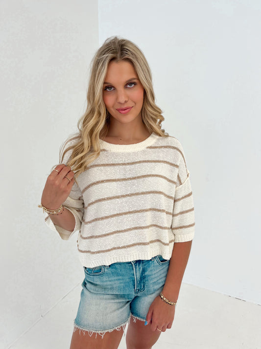 Just My Stripe Top | Cream/Camel