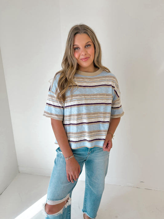 Easy Stripe Knit Tee | Blueberry