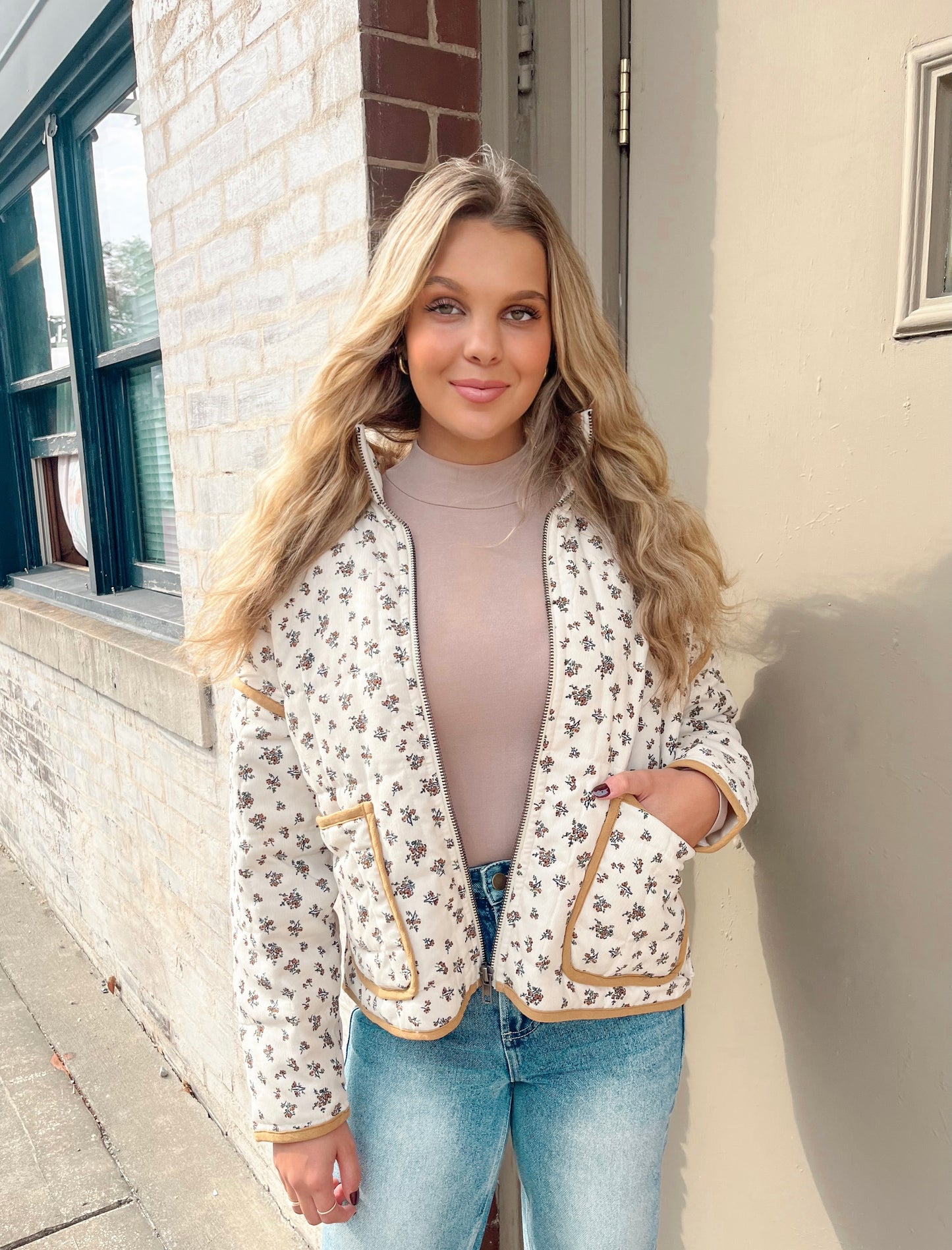 Pretty In Florals Bomber Jacket | Cream/Golden