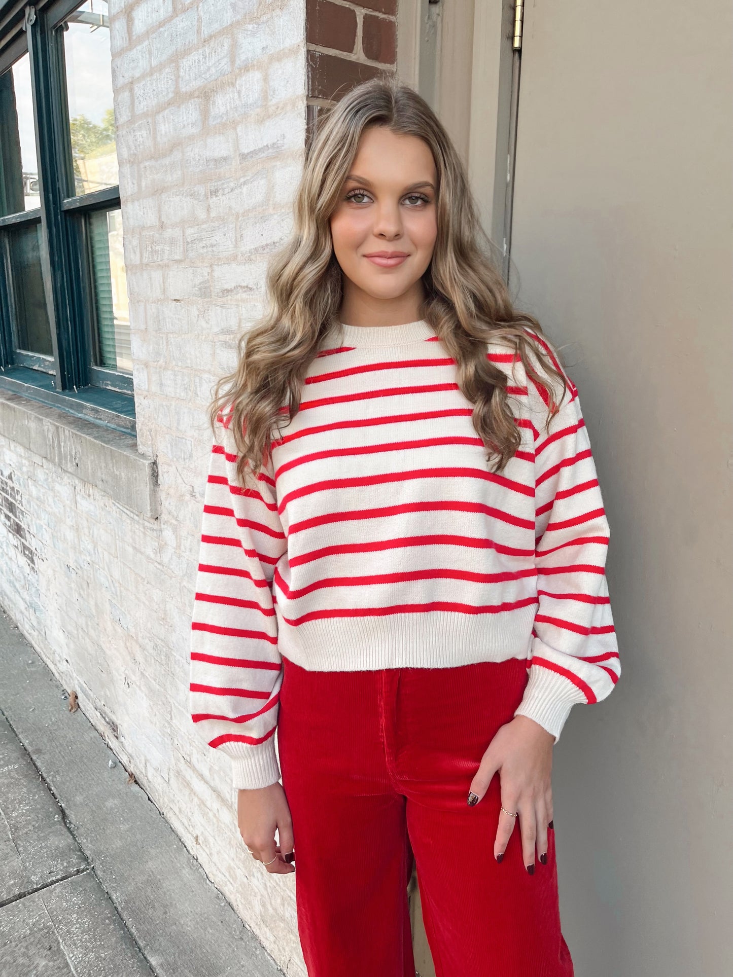 Noelle Striped Sweater | Red