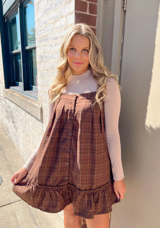 Fall Breeze Plaid Mini Dress | Brown