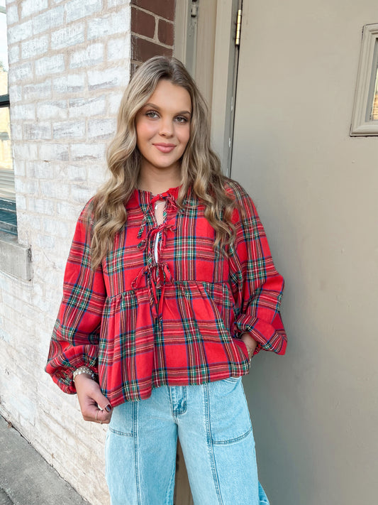 Wrapped Up Plaid Blouse | Red Multi