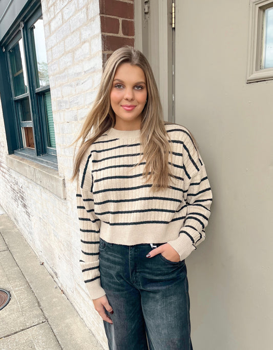 Covered In Stripes Sweater | Black/Taupe