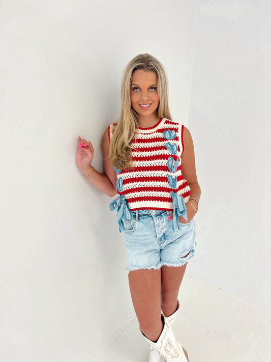 All American Knit Vest | Red/Ivory