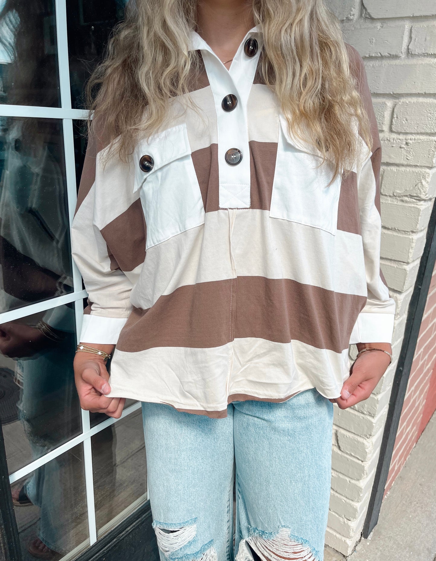 So Together Striped Pullover | Coffee/White