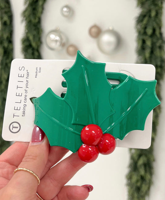 Teleties Holly Leaves Flat Clip