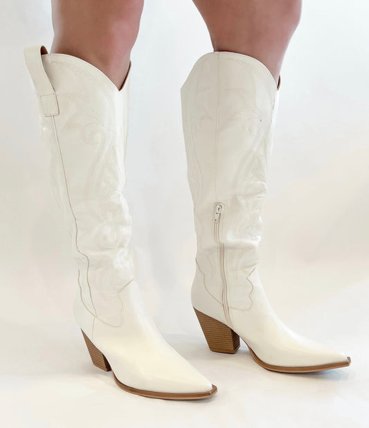 Astrid Knee High Cowboy Boots | White