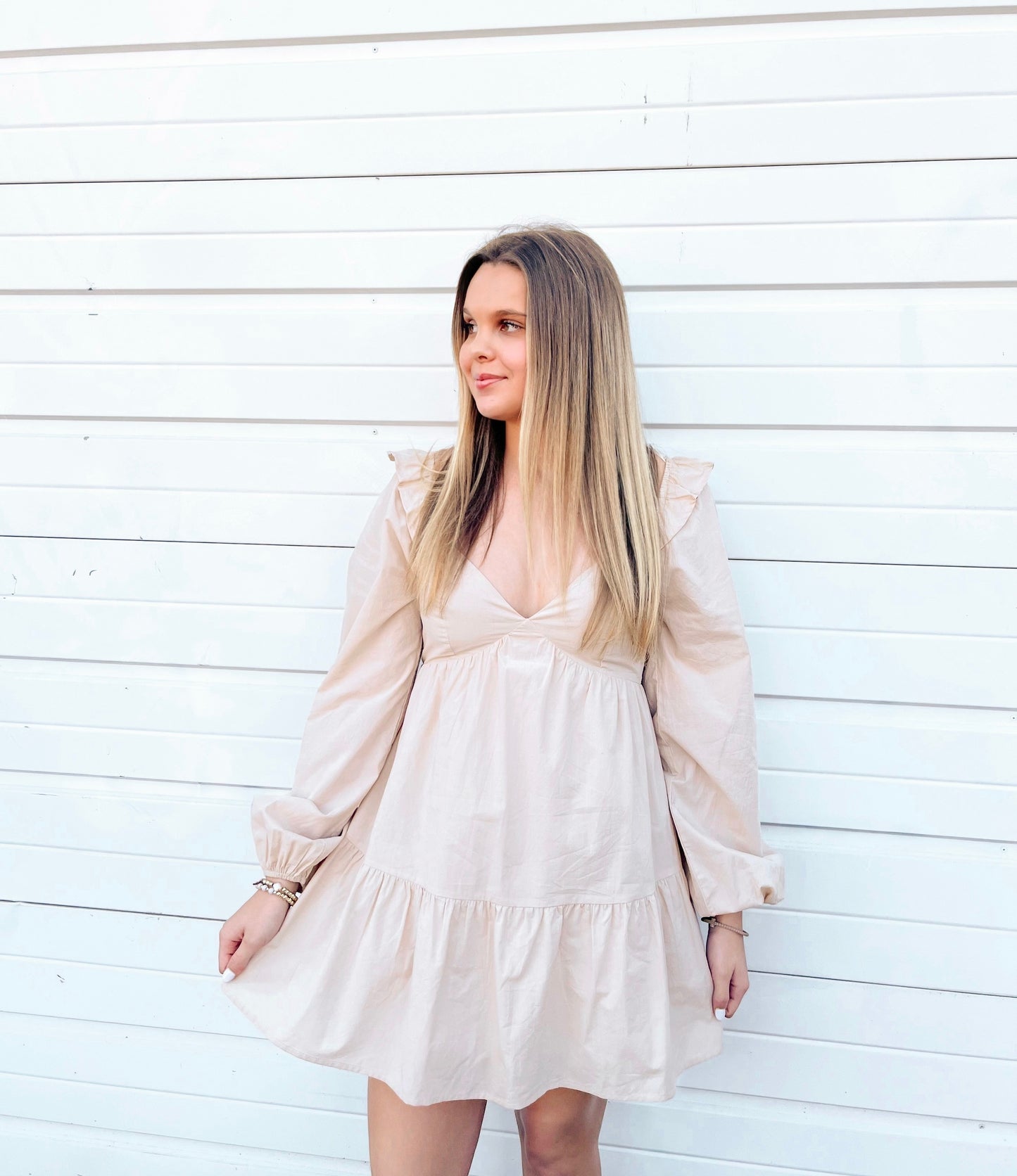 Kaleigh Babydoll Mini Dress | Beige