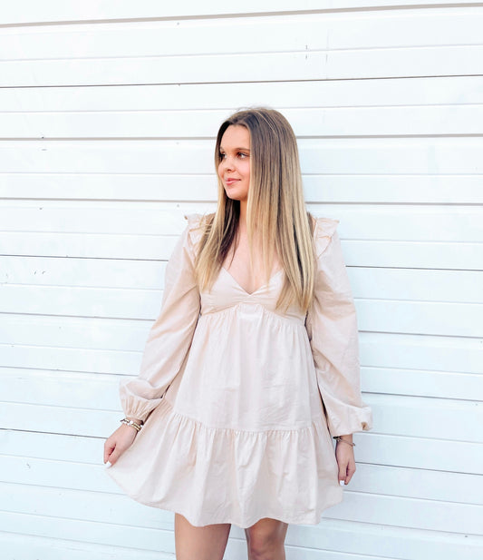 Kaleigh Babydoll Mini Dress | Beige