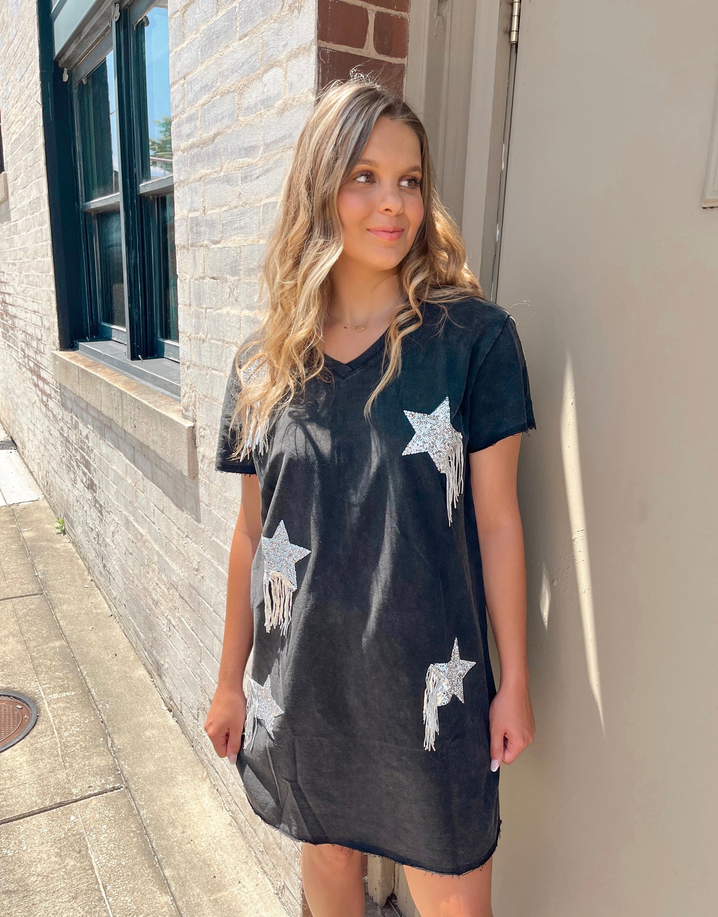Mya Star Fringe Shirt Dress | Charcoal