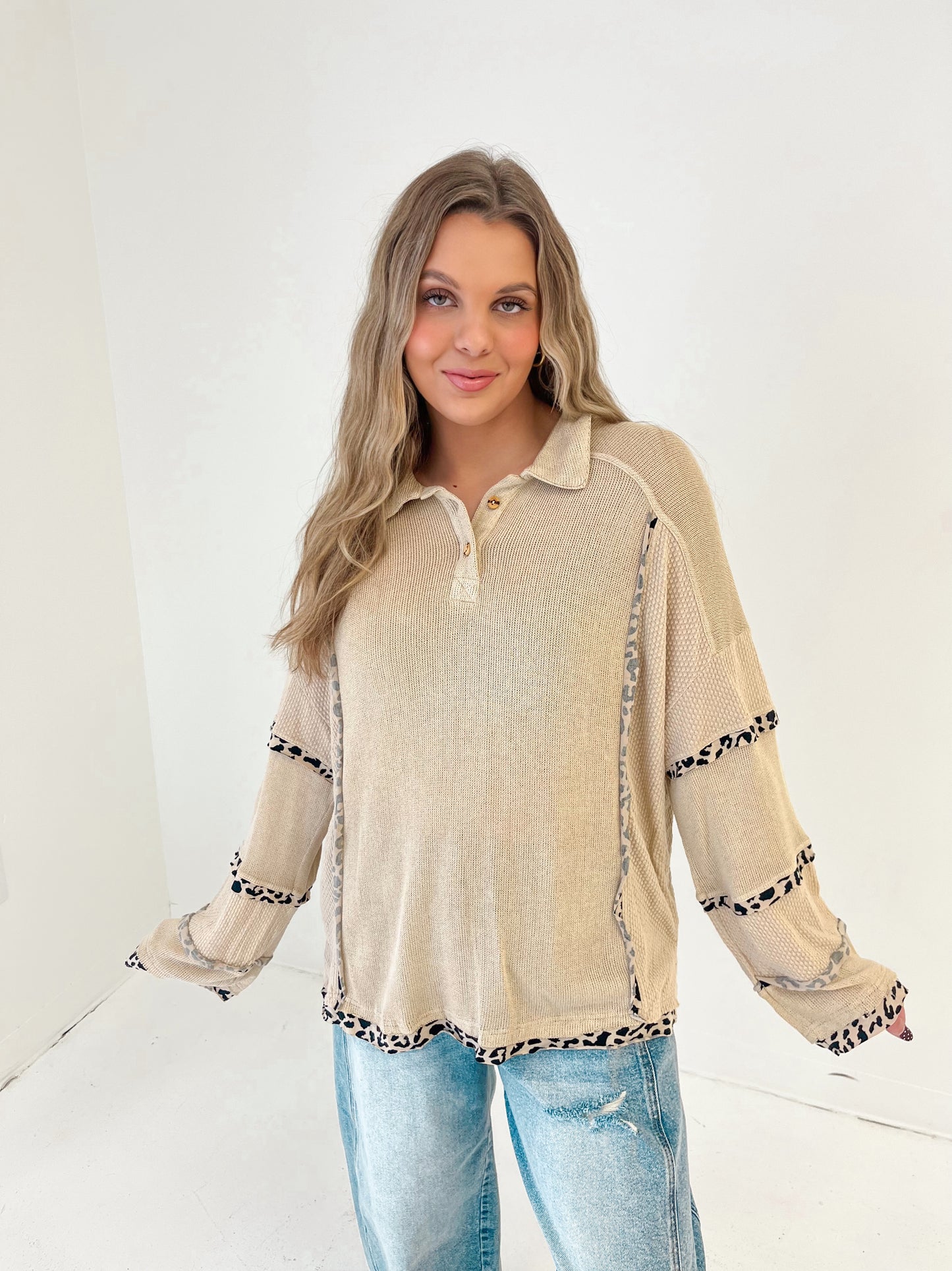 Trimmed In Leopard Pullover | Beige