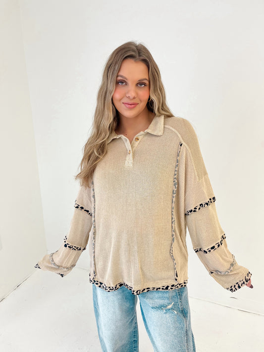 Trimmed In Leopard Pullover | Beige