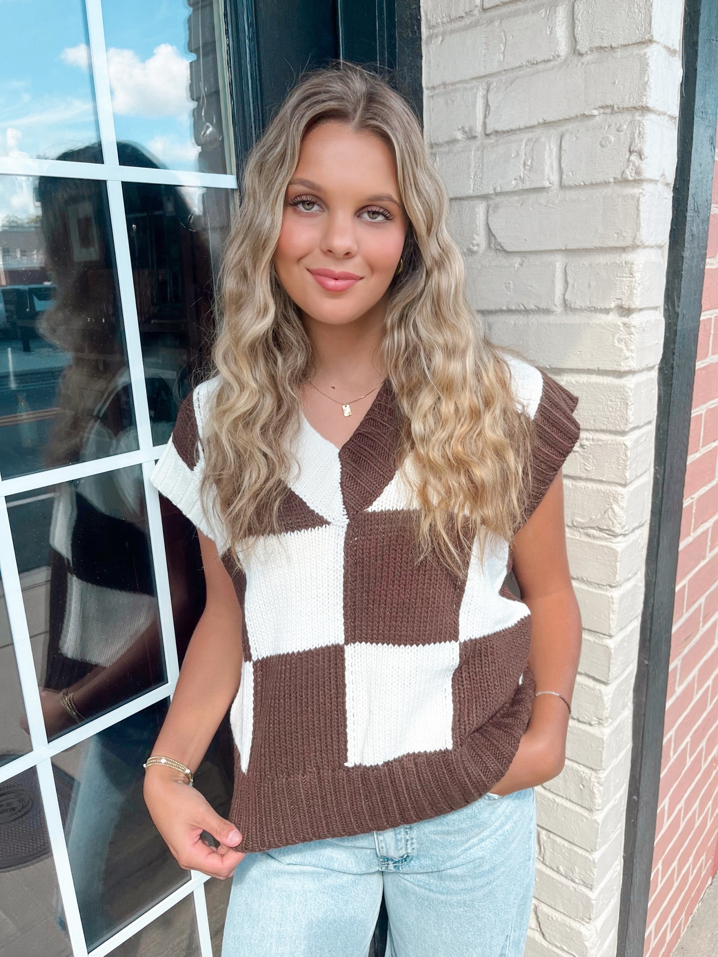 Bailee Checker Sweater Vest | Brown